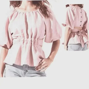 ASTR The Label Pink Vendetti Cut Out Back Blouse Top Size Large